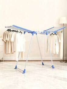 1 pieza Tendedero plegable con forma de ala, tendedero de ropa de pie para uso interior y exterior en el hogar, tendedero de gran tamaño. Ligero/Duradero, suministro de almacenamiento y organización de lavandería, adecuado para secado en el balcón, colgado de toallas en baños - Azul - Ver 8