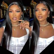 200% Density 13x4 High-Definition Lace Front Wig, Straight Lace Front Wig, 100% Brazilian Human Blended Hair Wig, Natural Style 13x4 Glue-Free Full Lace, Pre-Pulled Lace Wig, With Baby Hair, Swiss High-Definition Lace - Natural & Black - View 6