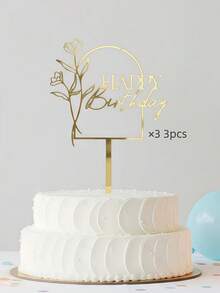 1pc/3pcs/5pcs Cake Decorative Picks, Birthday Cake Decor, Dessert Table Decor, Modern Floral Text Cake Toppers, Birthday Party Cake Decorations, Cake Picks, Baking Supplies, Baking Decor, Cake Accessories, Kitchen Essentials, Holiday Gifts - Gold - View 8