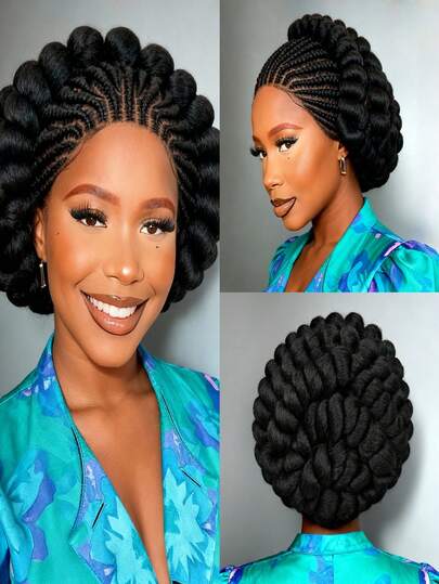 Pelucas trenzadas de encaje sintético transparente, cortas y lindas, hechas a mano con trenzas bantú, pelucas de cabello trenzado sin nudos para mujeres