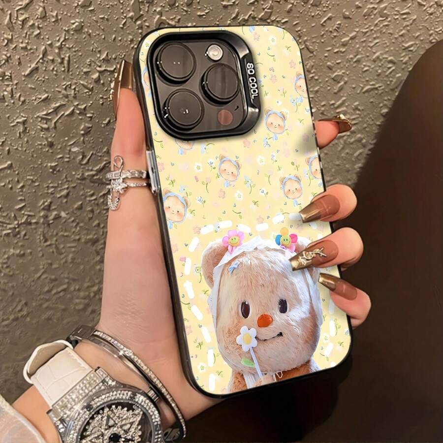Funda para teléfono con adorable osito y estampado floral, compatible con teléfonos , 17, 16 Pro Max, 15 Pro Max, 13 y 12. Fabricada en TPU, ofrece protección contra golpes y caídas. Un regalo perfecto para niños, cumpleaños, baby showers y ocasiones especiales. - Negro - Ver 1
