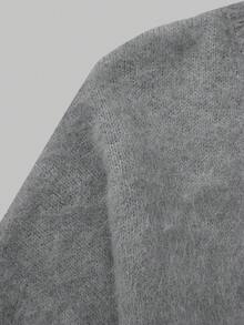 秋冬新款少女粉红风情圆领长袖针织衫，宽松简约百搭落肩套头毛衣，圣诞新年 - 灰色 - 查看 10