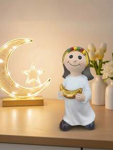 Estatueta decorativa de menina do Ramadã (1 peça), mini, fofa e durável, ideal para decoração do Eid, podendo ser usada em escritórios, lareiras, mesas de jantar e outros ambientes domésticos. - Multicolorido - Ver 4