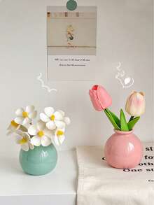 10/4/1pc Mini Dopamine Style Wide Mouth Ceramic Vase (Flowers Not Included), Room Artificial Flower Decor, Dried Flower Desktop Ornament, Home Decor, Photography Prop, Suitable For Bedroom, Porch, Holiday Decor, Valentine's Day Gift, Easter Decor, Indoor Decoration