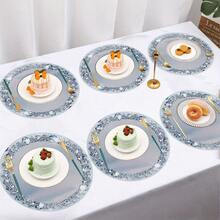 6 Pieces Elegant Silver Diamond Edge Placemats - 2D Printed Round Placemats For Home Decoration, Weddings, Parties, And Kitchen Table Decorations, Washable Polyester, 2D Flat - 6PC/Nhiều màu - Xem 4