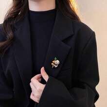 1pcl New Chinese Style "Persimmon For Good Luck" Full-Diamond Little Panda Brooch For Women, High-End, Exquisite, Fashionable Pin, Clothing Decoration Accessory - mặc định - Xem 4