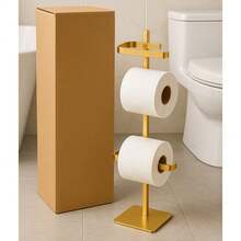 Double Floor Standing Toilet Paper Holder For Bathroom - Carbon Steel - Modern And Durable - 金色 - 查看 1