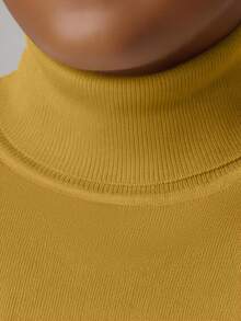 Men's Solid Color Casual Turtleneck Long Sleeve Sweater, Autumn/Winter - Yellow - View 3