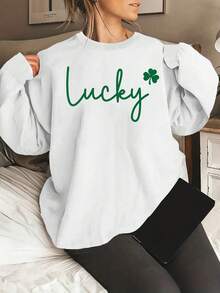 2025 New Women's Sweatshirt St. Patrick's Day Print Sweatshirt, Casual Round Neck Sports T-Shirt For Spring And Autumn, Sweatshirt For Women. Loose And Comfortable - 白色的 - 查看 12