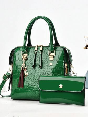 【奢华套装】优雅奢华鳄鱼纹手提包 - 女士时尚托特包、单肩包、斜挎包