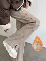 女士保暖加厚阔腿裤，保暖香蕉直筒休闲裤