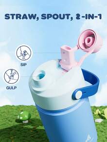 12oz Stainless Steel Insulated Cup: 2-In-1 Straw Lid, Leak-Proof Insulated Cup, Easy To Clean, Suitable For School, Travel, Playtime, And Gifting - Pink and Blue Color Blocking - View 4