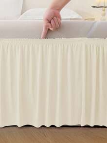 1件牛奶丝纯色床裙，弹性可拆卸，聚酯纤维弹力床裙，保护床垫，适用于卧室和家庭 - 米色 - 查看 6