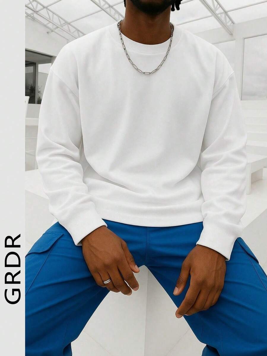 GRDR Men's Casual Crew Neck Long Sleeve T-Shirt, Suitable For Leisure And Commuting - White - View 1