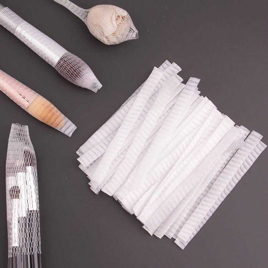 10/20/50 Pieces Reusable Makeup Brush Cover - Elastic Mesh Protective Cover For Eye And Facial Brushes - Abs Plastic - Makeup Brush Protective Mesh Cover - Prevents Bristles From Falling Off And Straightening Bristles - White - View 1