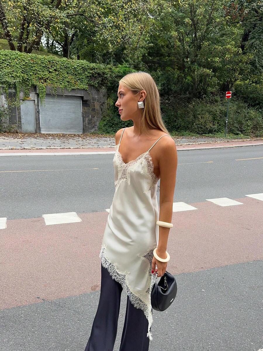 Camellia New Summer Women's Dress, European & American Style Fashion Minimalist Sexy Asymmetric Lace Dress