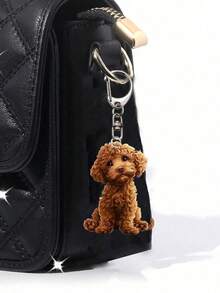 可爱卷毛泰迪熊包包挂饰 - 棕色,圣诞树装饰,萌萌的亚克力狗狗造型挂件,轻巧亚克力吊坠,适用于钱包、背包、汽车、家居 - 无需电源,宠物爱好者礼物,汽车配件,趣味装饰,光滑质感,2D平面,户外装饰,派对礼品,礼物,纪念品,完美的返校礼物 - 彩色 - 查看 3