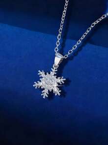 1 件时尚雪花吊坠项链，优雅百搭颈链，适合送给家人和朋友的圣诞礼物 - 銀色 - 查看 9