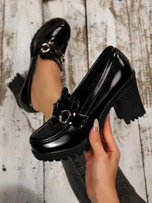 Women's Classic Thick Heel High Heels, Chunky Heel Pumps, Comfortable Work Shoes, Spring/Summer 2025 - màu đen - Xem 2
