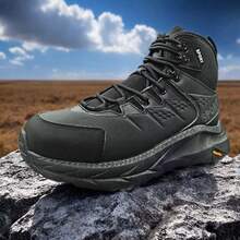 男士系带金属孔眼专业防滑徒步鞋，高帮耐磨防水户外鞋，轻便透气徒步鞋，防滑橡胶外底户外徒步鞋，适合中等强度徒步和登山，防水防刮户外鞋，适合徒步、远足、露营 - 黑色 - 查看 1
