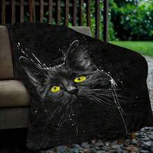 1 Black Cat Eye Flannel Blanket - Soft And Comfortable All-Season Luxury Bedspread With A Glossy Black And Gold Tabby Cat Print. Lightweight And Warm, Suitable For Sofas, Beds, And Travel. The - 白色 - 查看 4