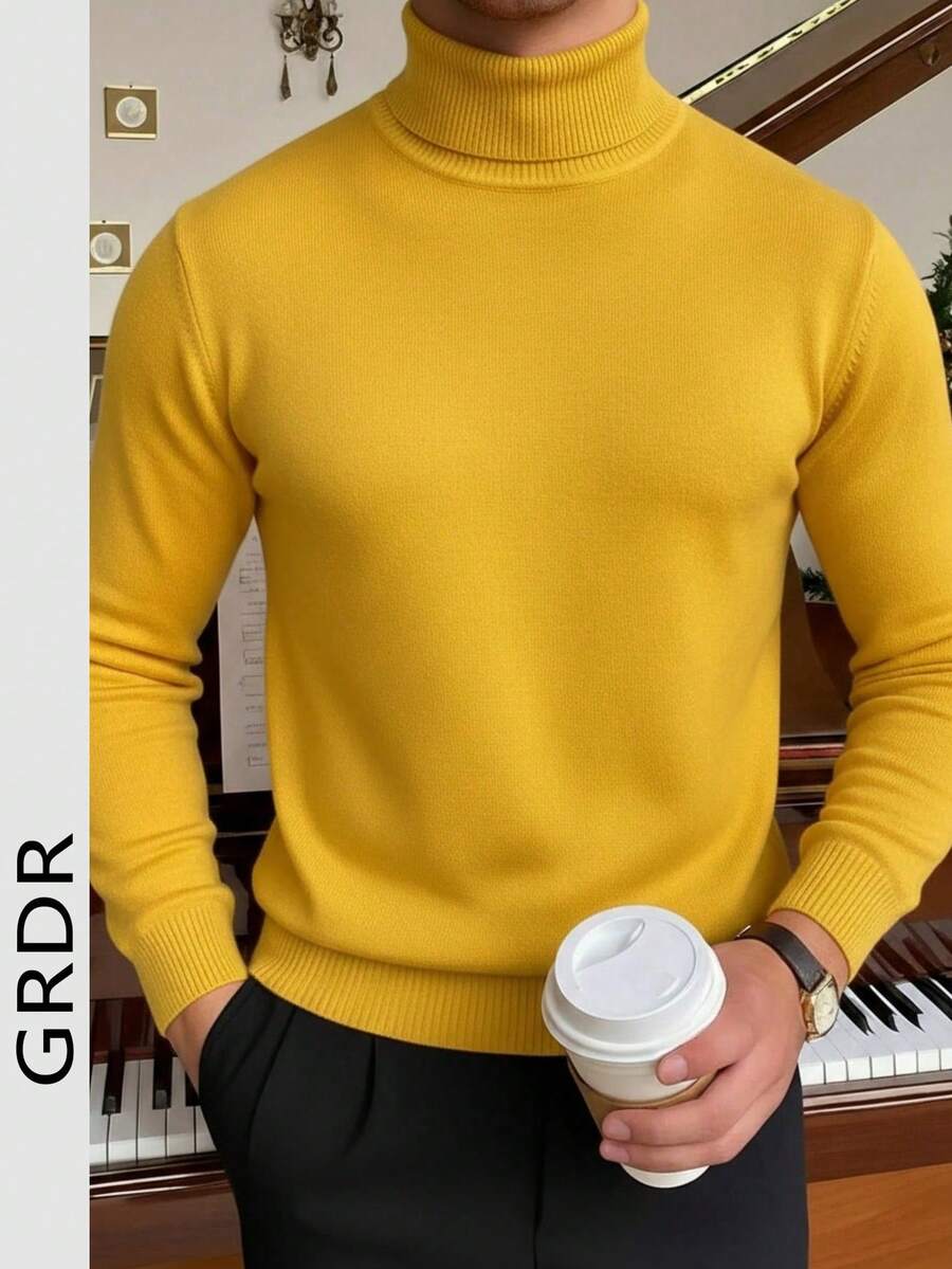 GRDR 男士纯色高领长袖休闲毛衣，秋冬季