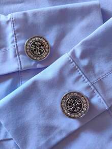 1件/2件套优雅花卉几何图案纽扣套装，衬衫纽扣套装，夹扣套装，时尚水晶袖扣套装，适用于燕尾服和婚纱装饰