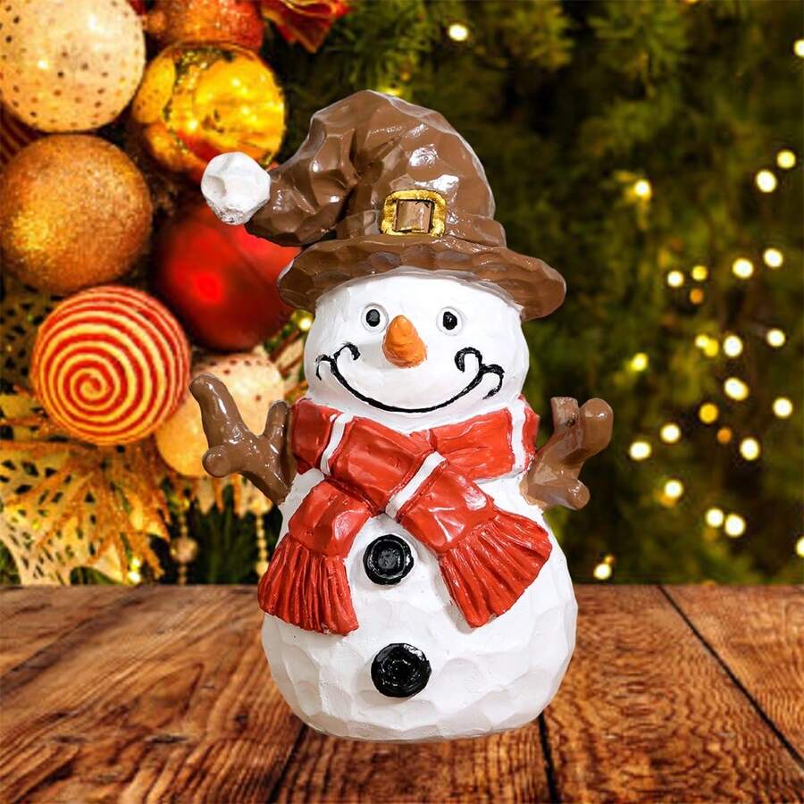 Figuras navideñas de resina: estatuas de Papá Noel y muñeco de nieve. Adornos de escritorio para decoración navideña del hogar y regalos. - blanco puro - Ver 1