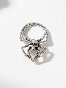 1 pieza Anillo de nariz de acero inoxidable con diseño gótico oscuro de calavera y araña, adecuado para fiestas, festivales de música y reuniones - Plateado - Ver 1