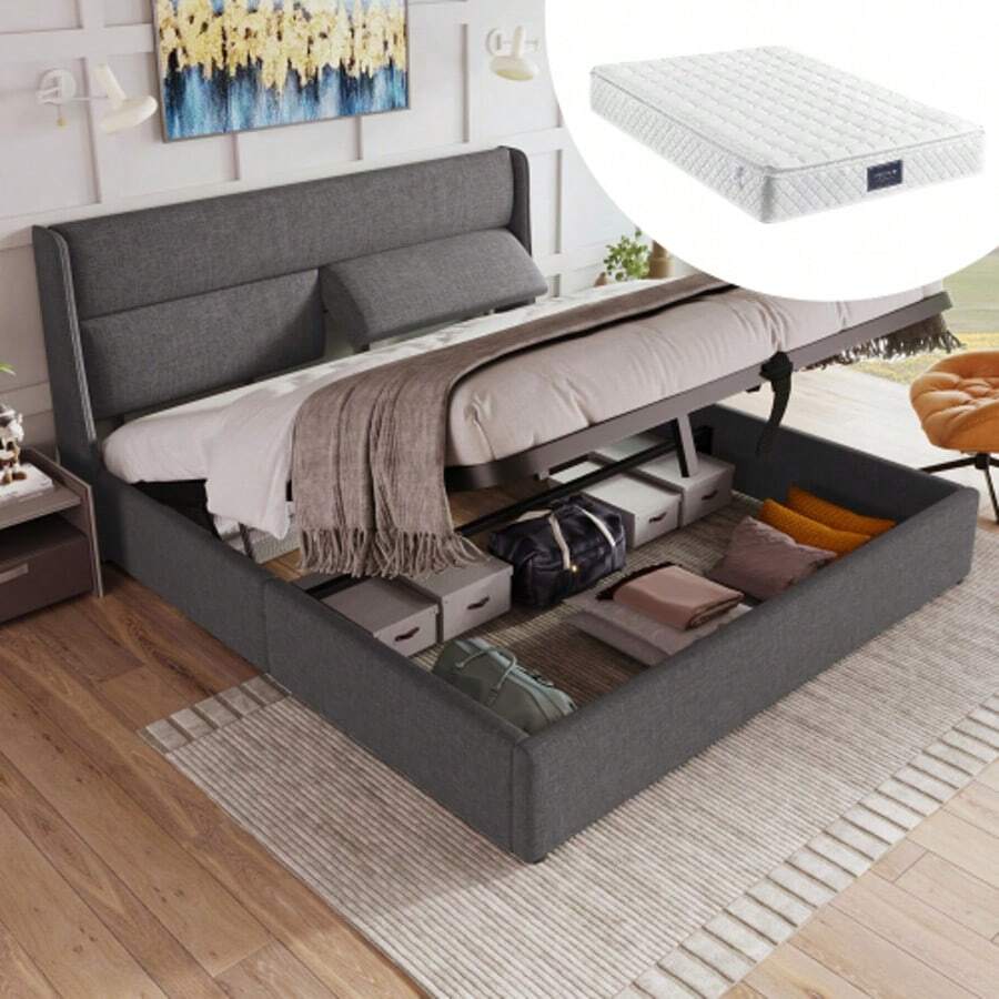 Bed Frames - Abu-abu + Linen + 140cm*200cm(2) - View 1