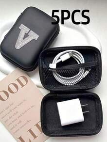 5/3/1 piezas Caja de almacenamiento de cuero PU con letra A-Z, Portador de tarjetas de juego, Organizador de caja de tarjetas de identificación/tarjetas/tarjetas de presentación, Adecuado para viajes, accesorios digitales, estuche para auriculares - Multicolor - Ver 48