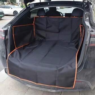 1pc Waterproof Pet Car Trunk Mat - Machine Washable, Dust Protection, With Orange Decor, Suitable For Cats & Dogs, Black, Easy-To-Clean Material For Vehicle Interior Maintenance