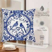 4-Pack Chinoiserie Throw Pillow Covers, 18x18 Inch, Blue And White Floral Bird Tree Pattern, Contemporary   Decorative Pillowcases, Zipper Closure, Machine Washable For Living Room Sofa Bed Decor - Polyester - A - 查看 10