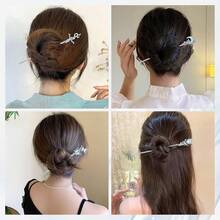 Retro Vintage Asian Chinese Traditional Hanfu Silver Metal Flower Hair Sticks With Pearl Bead Pendants Bamboo Lotus Long Hair Chopsticks Forks Bun Updo Holders Hairpins - 8件套裝 S2 - 查看 6