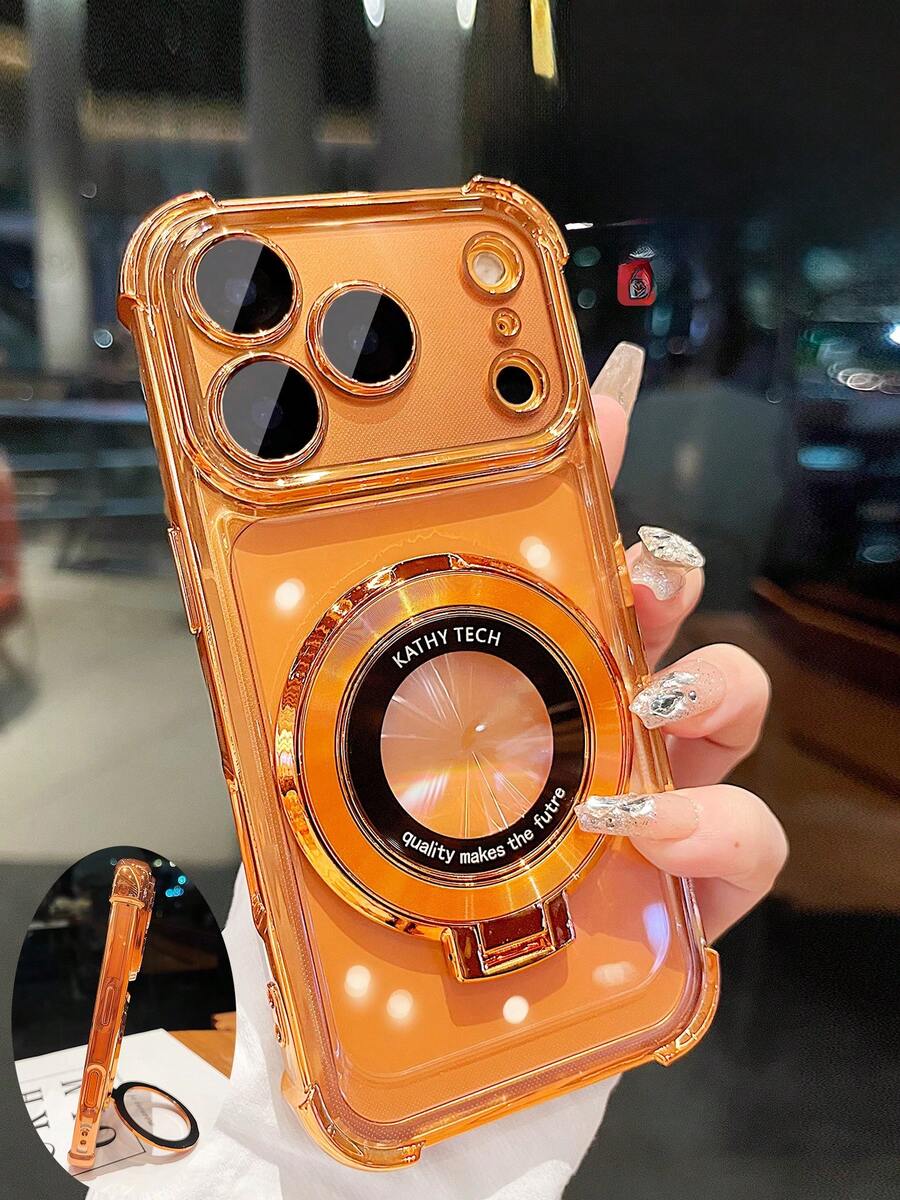 防摔奢华电镀透明手机壳，带指环支架和磁吸支架，兼容 17/6/7/8/X/XS/XR/11/12/13/14/15/16e、Galaxy S22/23/24、A04/05/06/A07/A17/A14/A15/A16/A24/A25/A34、Note 7/8/9/10/11/12/13/14、9/10/12/13C/14C/A5、MOTO、Honor X、HW、C53 C55 - 橘色 - 查看 1