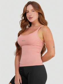 Kit Of 2 Women's Plain Polyamide Tank Tops With Thin Straps, Slim Fit, Summer Gym T-Shirt - 藍色 PK + 裸色 PK - 查看 7