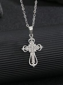1pc Men's Fashionable Versatile Crystal Cross Necklace - Style 6 - View 6