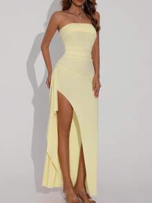 优雅露背时尚婚礼生日俱乐部派对礼服性感春夏情人节女装 - 黃色 - 查看 2
