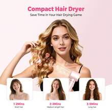 ATOPSKINS 2026升级版五合一吹风梳套装 | 增强风力 + 200M负离子 | LED温度显示 + 3档温度设置 | 直发/卷发/柔顺/干发 | 5个可互换配件，可拆卸自动卷发器 | 完美的圣诞礼物和旅行必备品（粉金） - 美規A型插(110-127V) - 查看 6