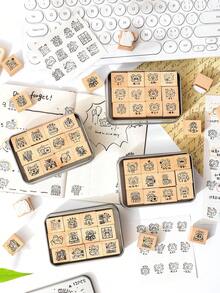 12pcs/Box Creativity Facial Shape Pattern Vintage Wooden Stamps, Better Express People's Feelings, Used For Notebook Scrapbook Decoration, Exquisite Wooden Handicraft - Brown - View 11