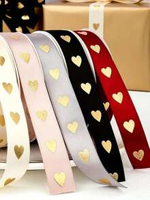 2卷/1卷节日金色心形丝带，4.57米优质涤纶材质，适用于礼品包装、派对装饰和DIY家居装饰，适合圣诞节、感恩节、新年、情人节等节日。 - 彩色 - 查看 4