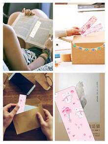 24张可爱书签套装，精美蝴蝶结和花卉设计，适合爱书人士，精致硬纸板文具，可用于书籍和日记本，激发幸福与梦想 - 粉色 - 查看 7