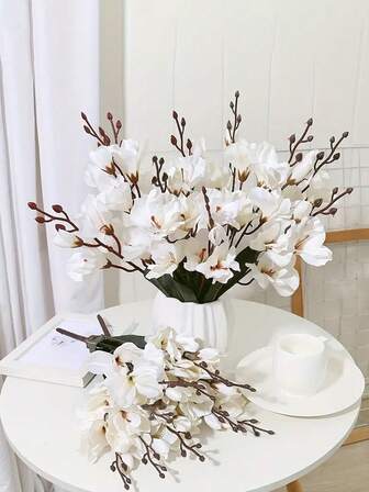 1pc Magnolia, Holiday Decoration, Wedding Decoration, Courtyard Decoration, Fake Tree Flower Arrangement Accessories, Fake Silk Flower Holiday Gift Bouquet