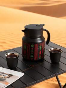 1pc 800ml Saudi Style Coffee/Tea Pot, Long Keeping Warm, Middle Eastern Style Palm Tree Print, Suitable For Home, Restaurant, Gift Giving, Saudi National Day