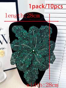 全新 3D 多层电脑刺绣水晶铆钉和珠心花，带尖花瓣 DIY 服装配饰用品，长度：29 厘米，宽度：28 厘米