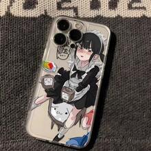 Étui de téléphone japonais style manga fille pomme pour iPhone 15 Pro Max, 13, 12 couverture complète, 11 étui souple, XR transparent et doux - Transparent - Voir 2