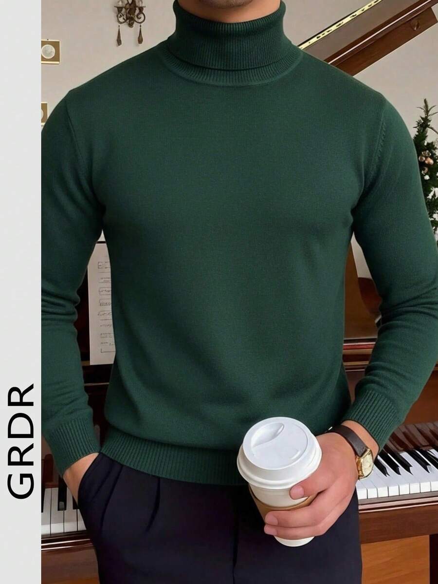 GRDR Men's Solid Color Turtleneck Long Sleeve Casual Sweater, Autumn/Winter