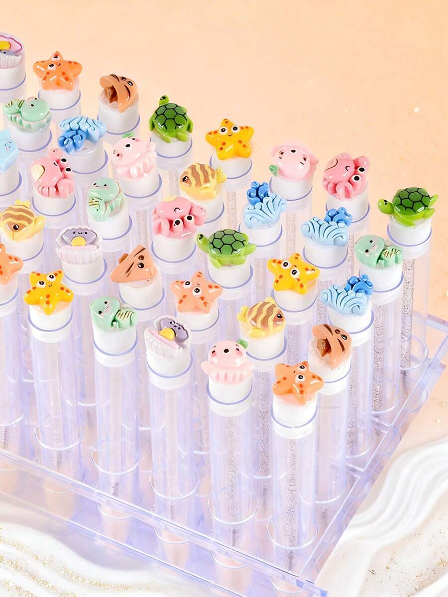 1/3/5/7支装卡通海洋图案睫毛眉刷，便携式管状化妆睫毛刷，睫毛梳和眉毛修整工具 - 彩色 - 查看 1