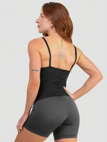 Kit Of 2 Women's Plain Polyamide Tank Tops With Thin Straps, Slim Fit, Summer Gym T-Shirt - 白色PK + 黑色PK - 查看 9