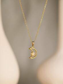 1件时尚波西米亚风18K镀金不锈钢几何镂空吊坠项链，镶嵌绿松石、青金石、太阳、月亮、邪眼、十字架等元素，低过敏性材质，适合女性佩戴，百搭日常休闲装扮及礼品。 - 金色 - 查看 5